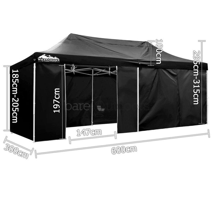 3m x 6m Folding Outdoor Gazebo Marquee Black - Bare Outdoors