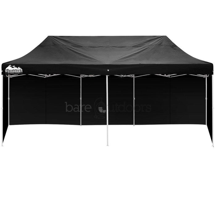Black Folding Outdoor Gazebo Marquee - 3m x 6m: Convenient and versatile shelter for outdoor events.
